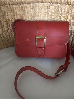 Classic Red Leather Crossbody with Gold Buckle